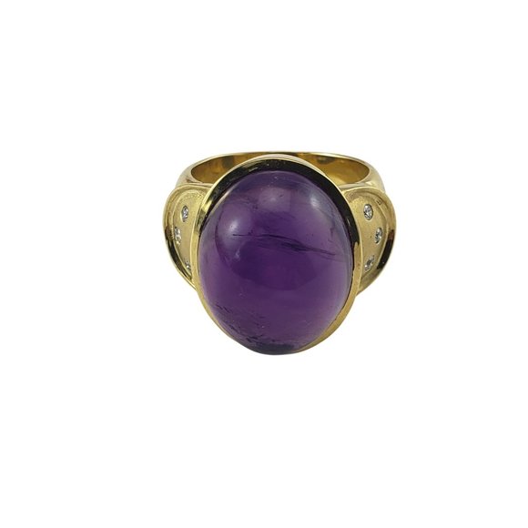 Vintage 18 Karat Yellow Gold Cabochon Amethyst and Diamond Ring Size 8 #9933 - Picture 2 of 9